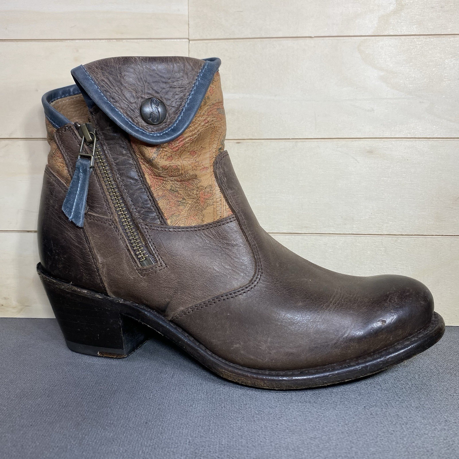 Sonora Isabella Boots Floral Brown Leather Women’s Size 9 B Shoes Zip Booties