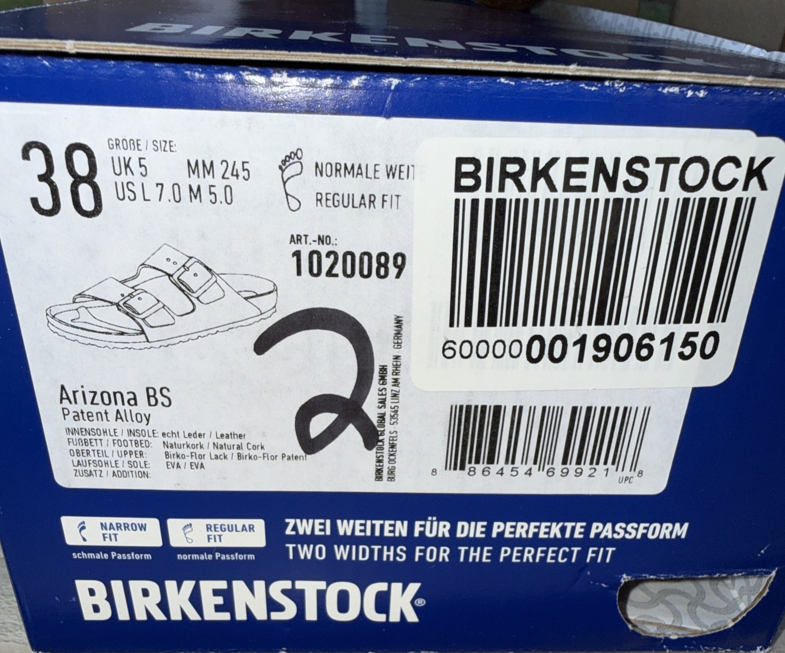 NWOB Birkenstock Arizona Patent Alloy Grey EU 38 Regular width US 7-8
