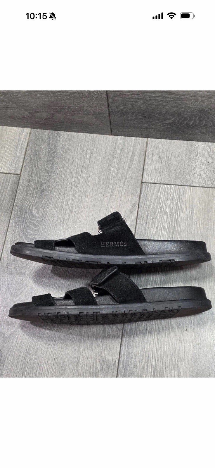 HERMES CHYPRE BLACK CALFSKIN LEATHER SANDALS SHOES FLAT SLIDES 41 Unisex B000733
