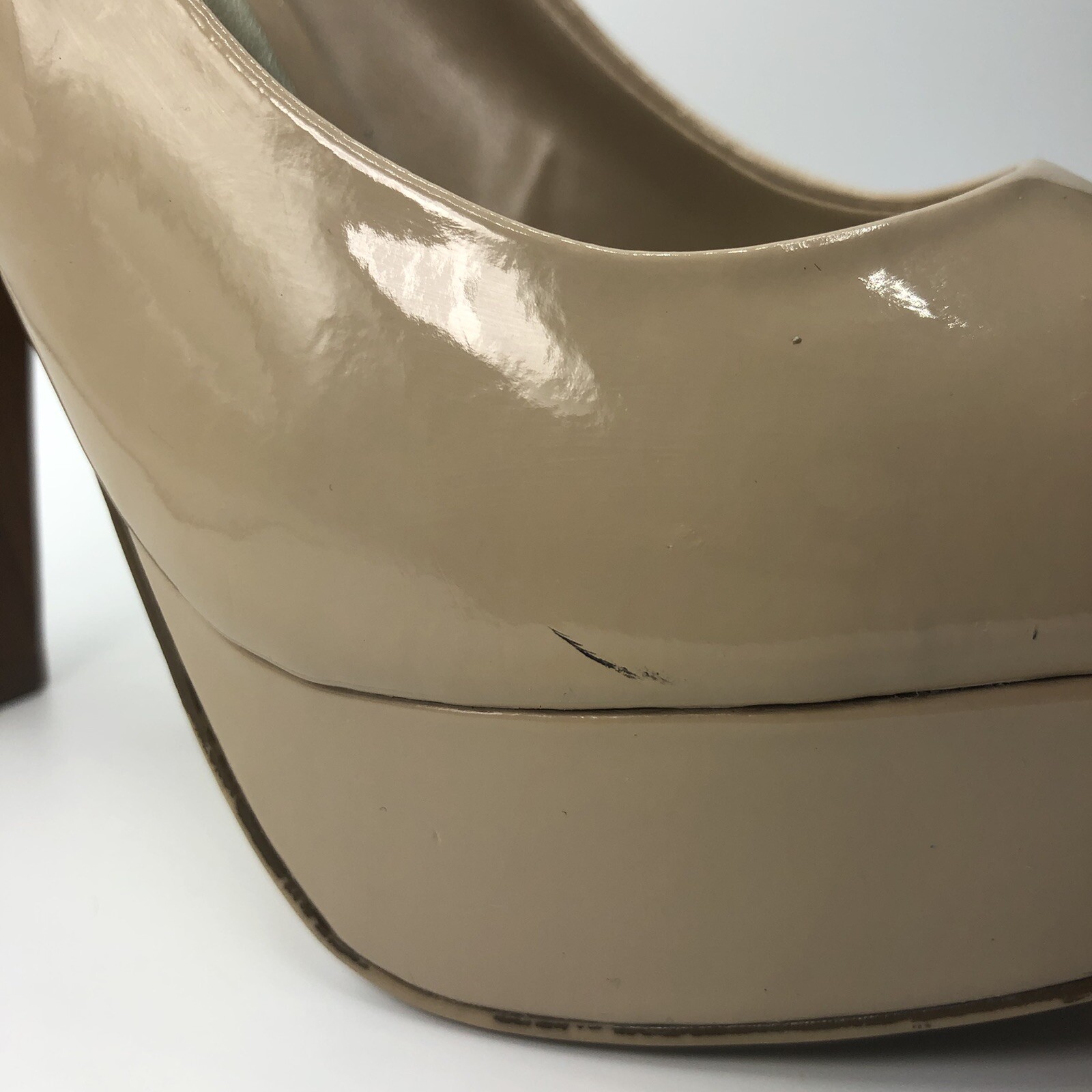 City Streets Womens Size 8.5 Tan Slip On Peep Toe Platform Pumps