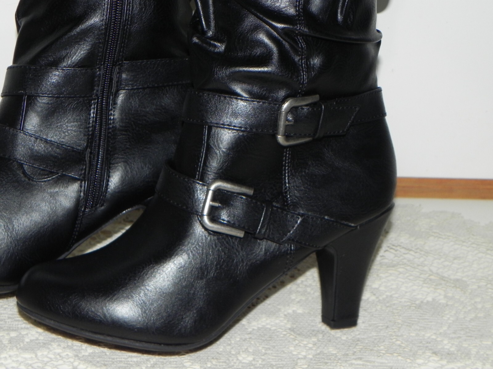 New Bonnibel Slouchy 22 Knee High Black Boots: 3.25″ heel Side 1/2 Zipper AIKO-1