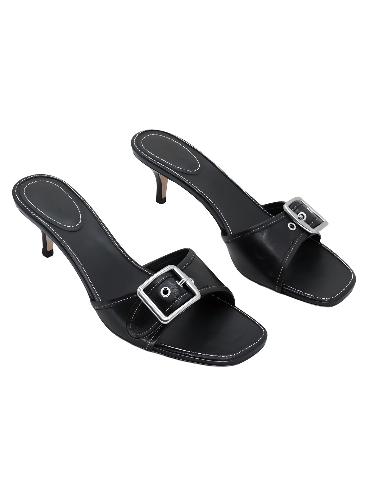 COACH Margot Slip On Sandal Jacquard Smooth Leather Black Sz US 8M EU 38.5
