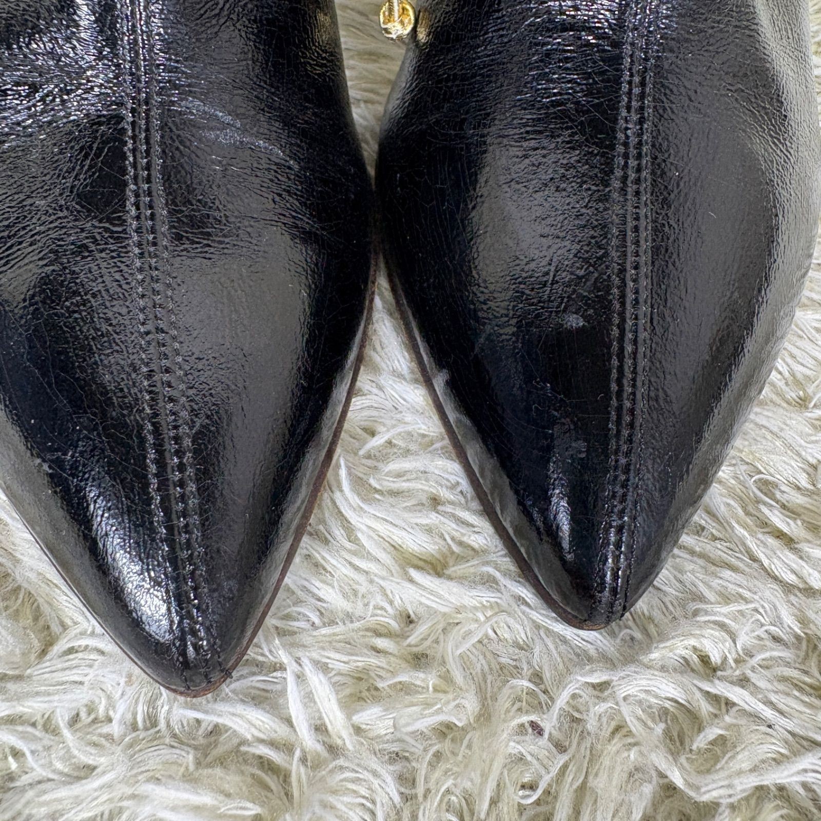 Emilio Pucci Booties Patent Leather Black Bow Pointed Toe EU36.5