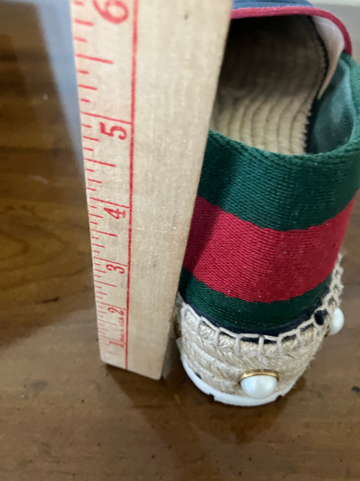 Gucci Pearl Studded Espadrille Flats Blue/Green/Red SZ 38 1/2 Slightly Worn