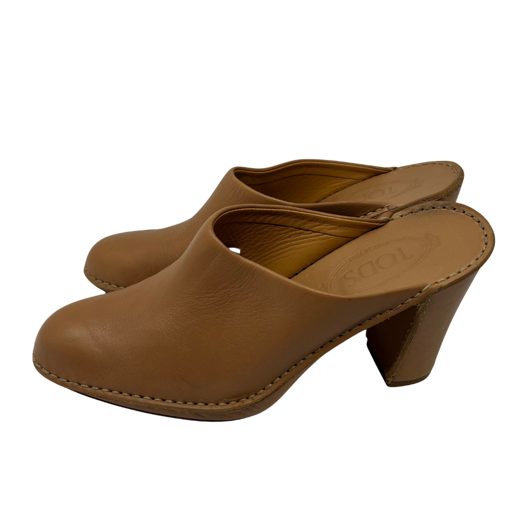 Tod’s Leather Mule Clogs Brown Slip On Heels Made in Italy Women’s
