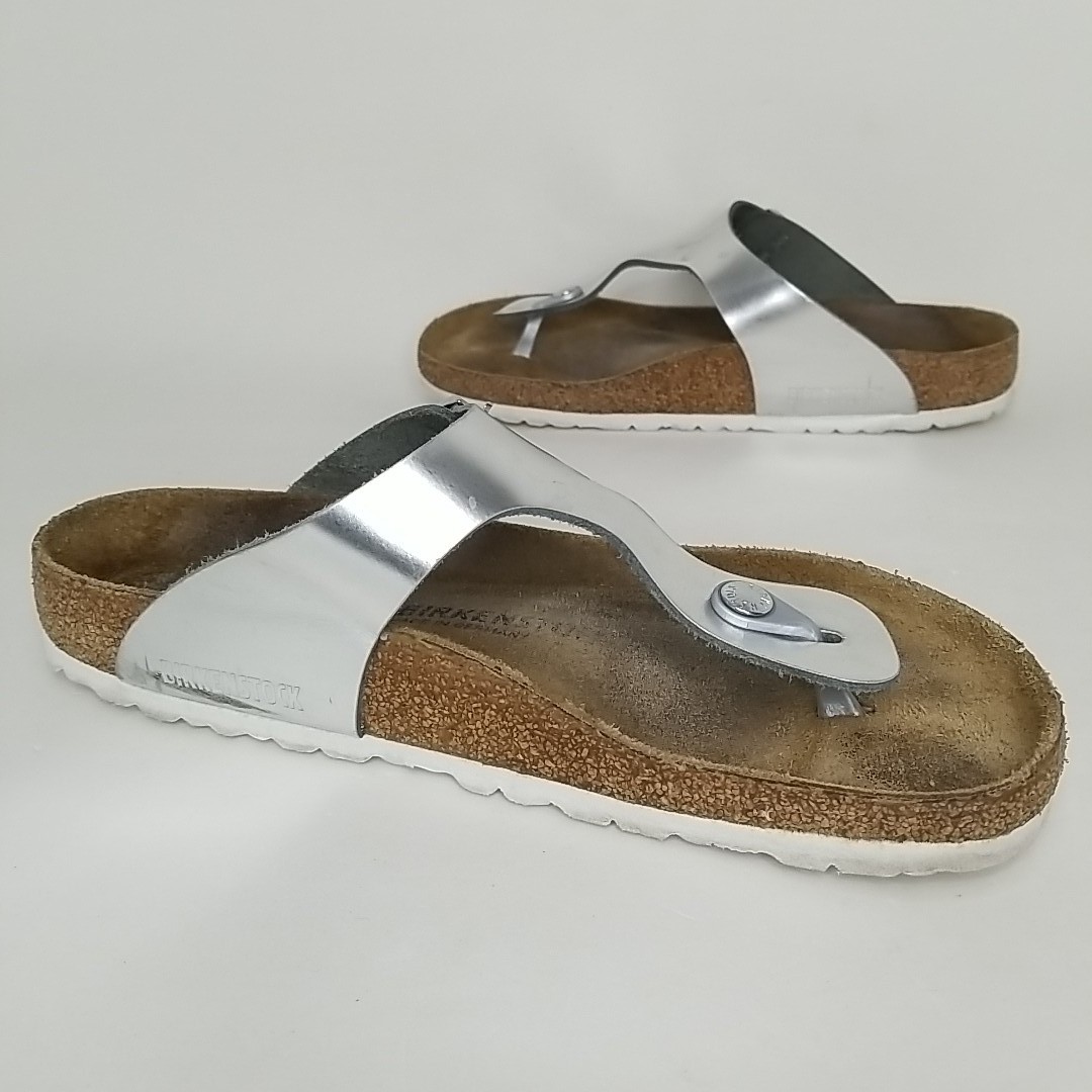 Birkenstock Gizeh BS Silver Comfort Leather Sandals Womens sz US 10-10.5/EU 41