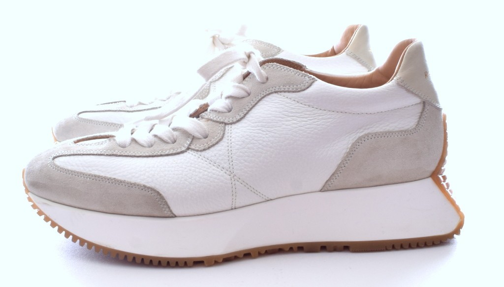 Russell Bromley hourglass flared sole sneakers White Leather Gray Suede size 40