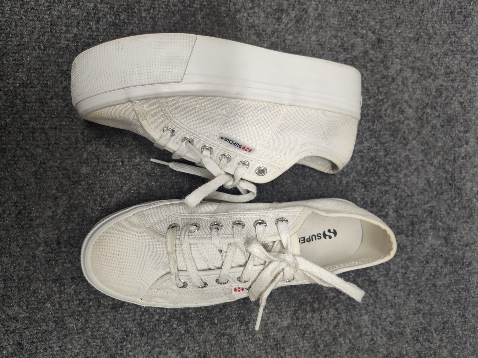 Susperga Women Platform Sneakers 39 White Lace Up Thick Rubber Sole Logo Outdoor