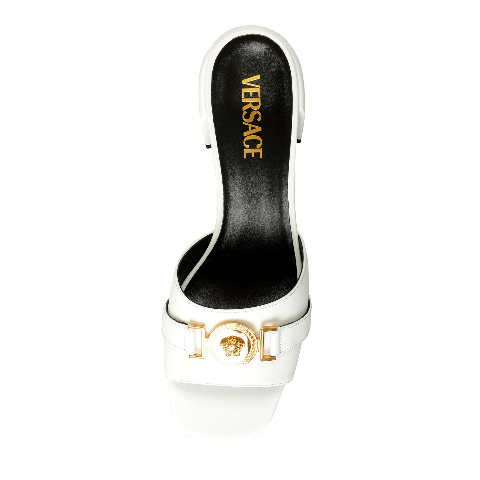 Versace Women’s White Gold Medusa Heeled Sandals Mules Shoes US 6 IT 36
