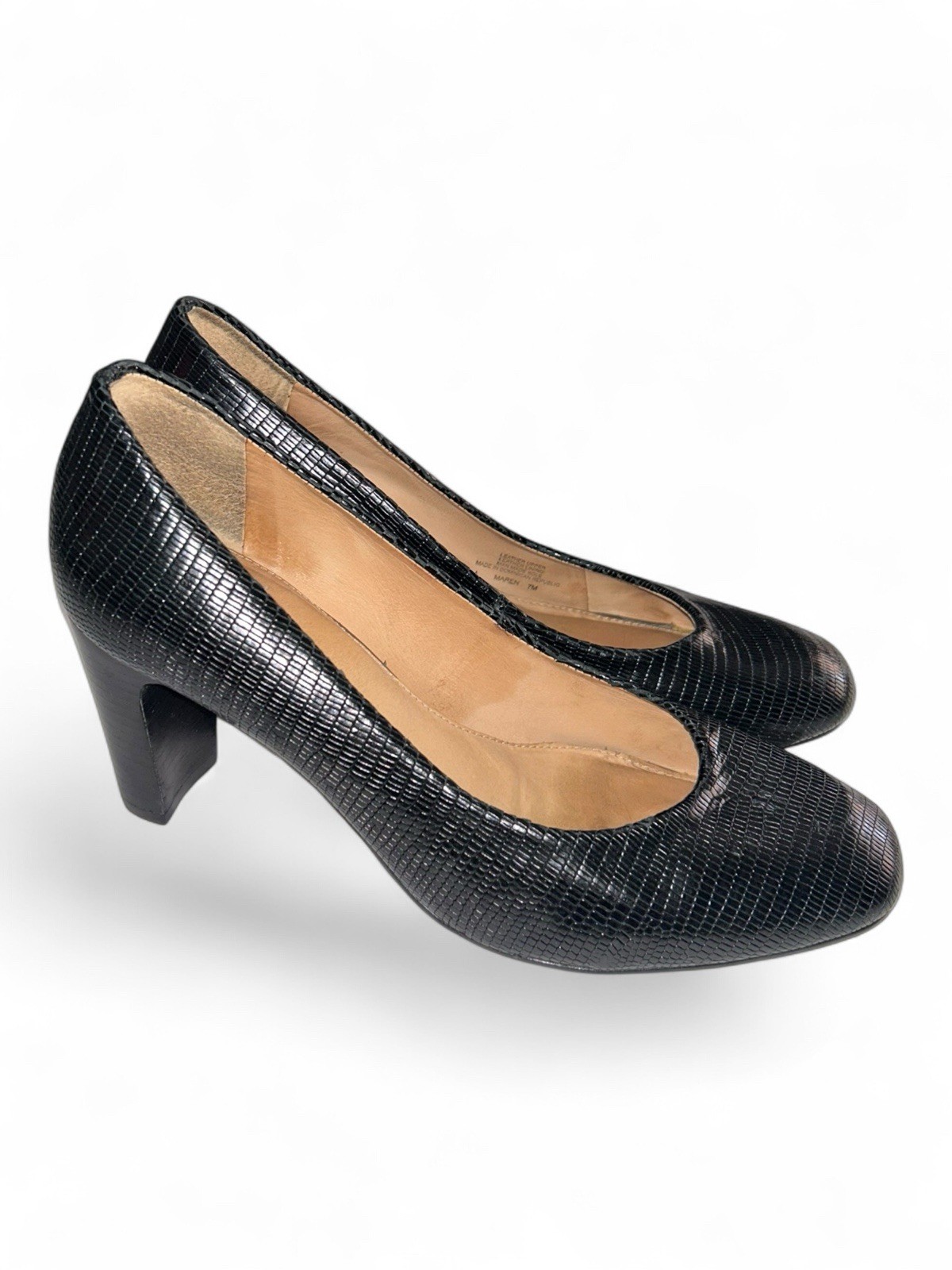 NURTURE by Lamaze Black Embossed Leather Round Toe Deon Pump Size 7 M Wedge Heel