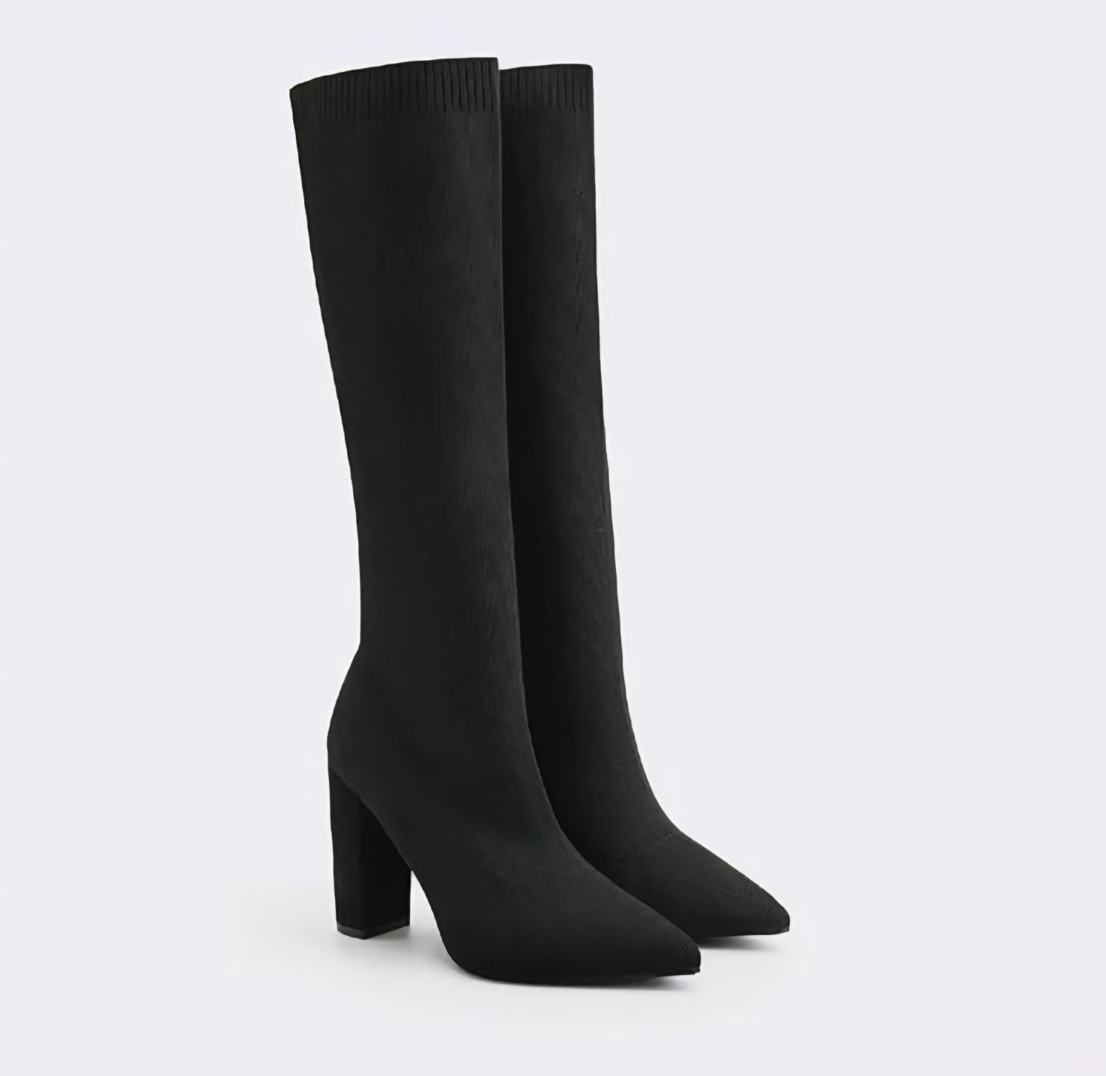 NIB Newbella Black Knit Boots Women’s Size 8 Pointed Toe Block Heel Stretch New