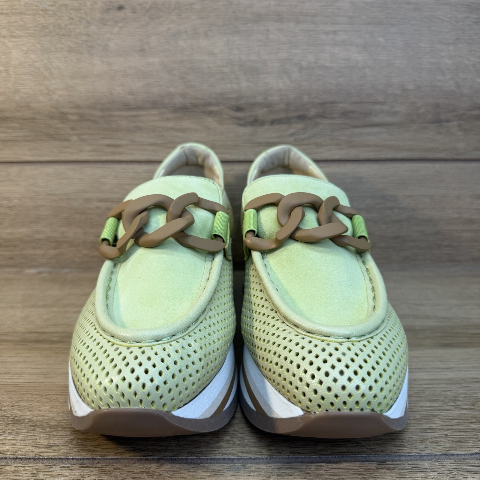 Softwaves Cadie Slip On Suede Platform Shoes Sz 36 US 5.5 Chain Green $350