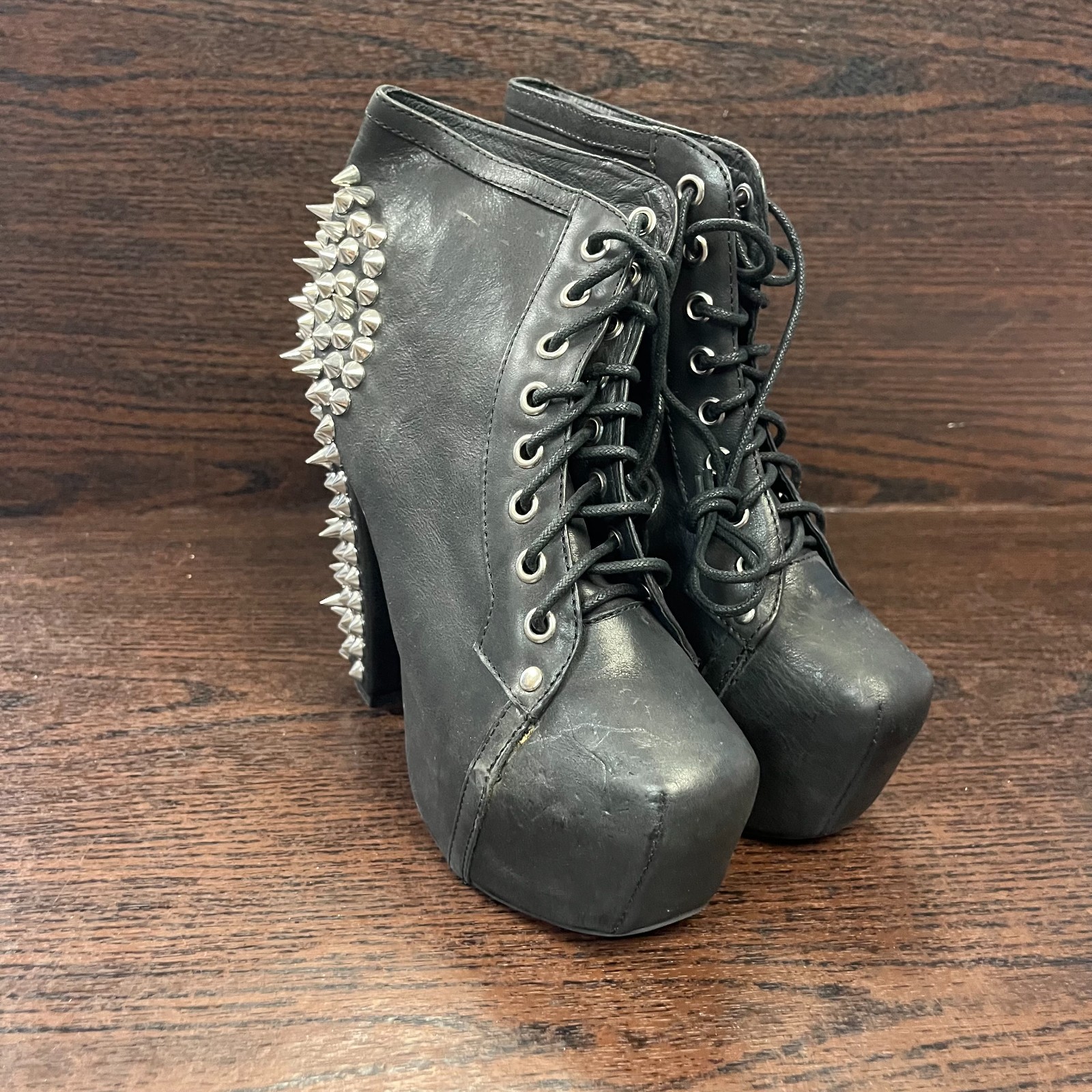 Jeffrey Campbell Spike Women Platform Ankle Boots Size 6 Black Studded Goth Punk