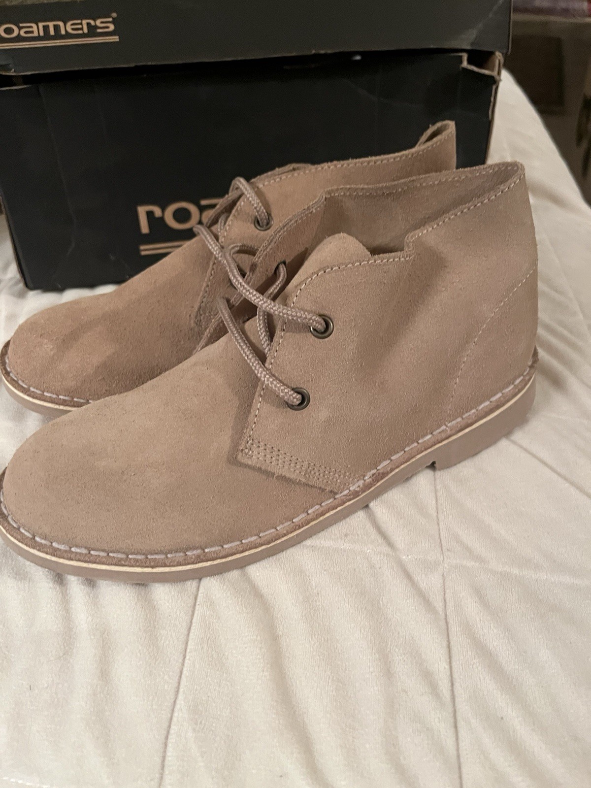 Roamers Womens Unlined Suede Taupe Ankle Boots 5 NIB
