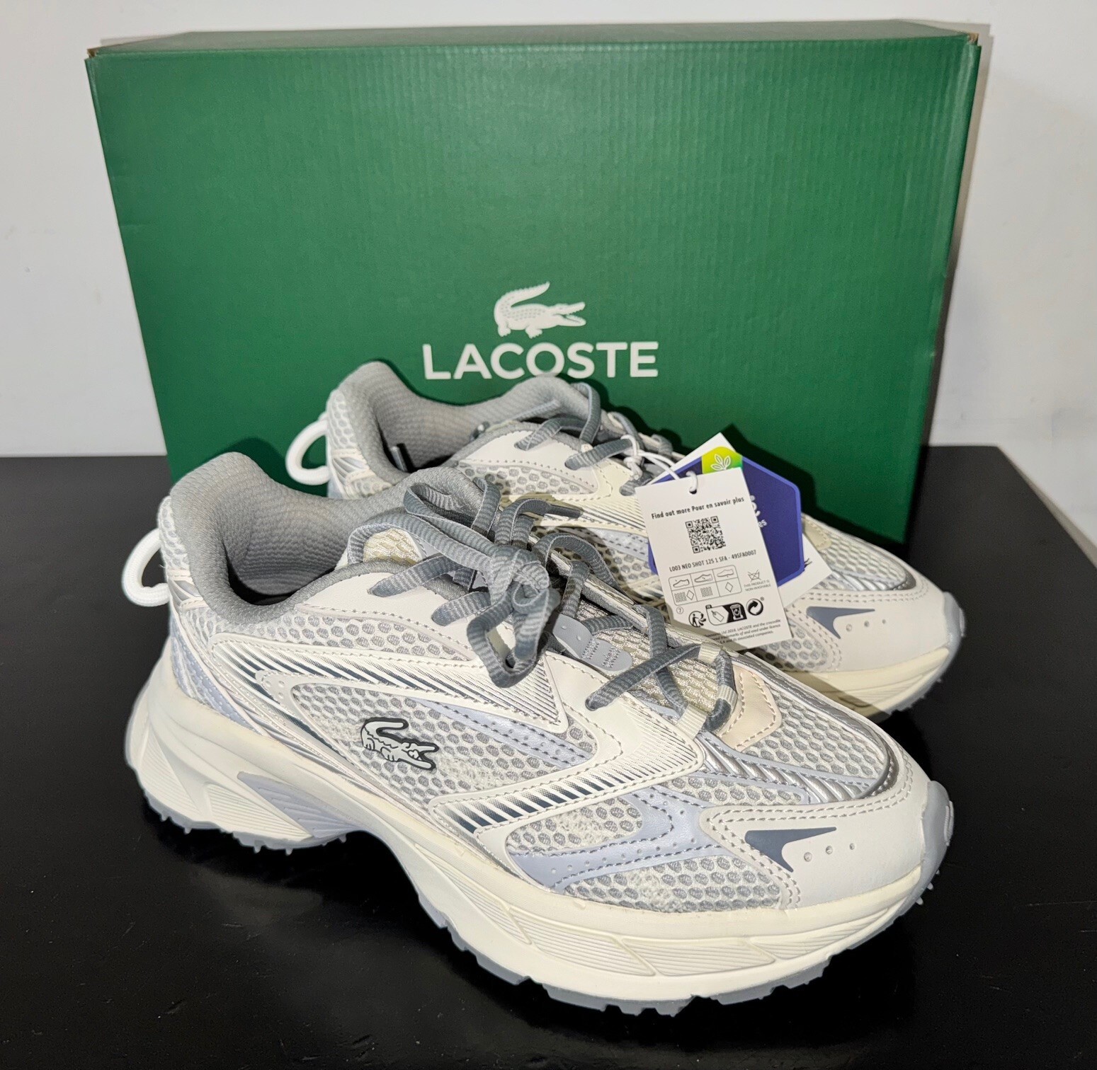 Lacoste L003 NEO SHOT Women’s Sneakers Off White / Grey. Sizes 5.5 to 10 USA