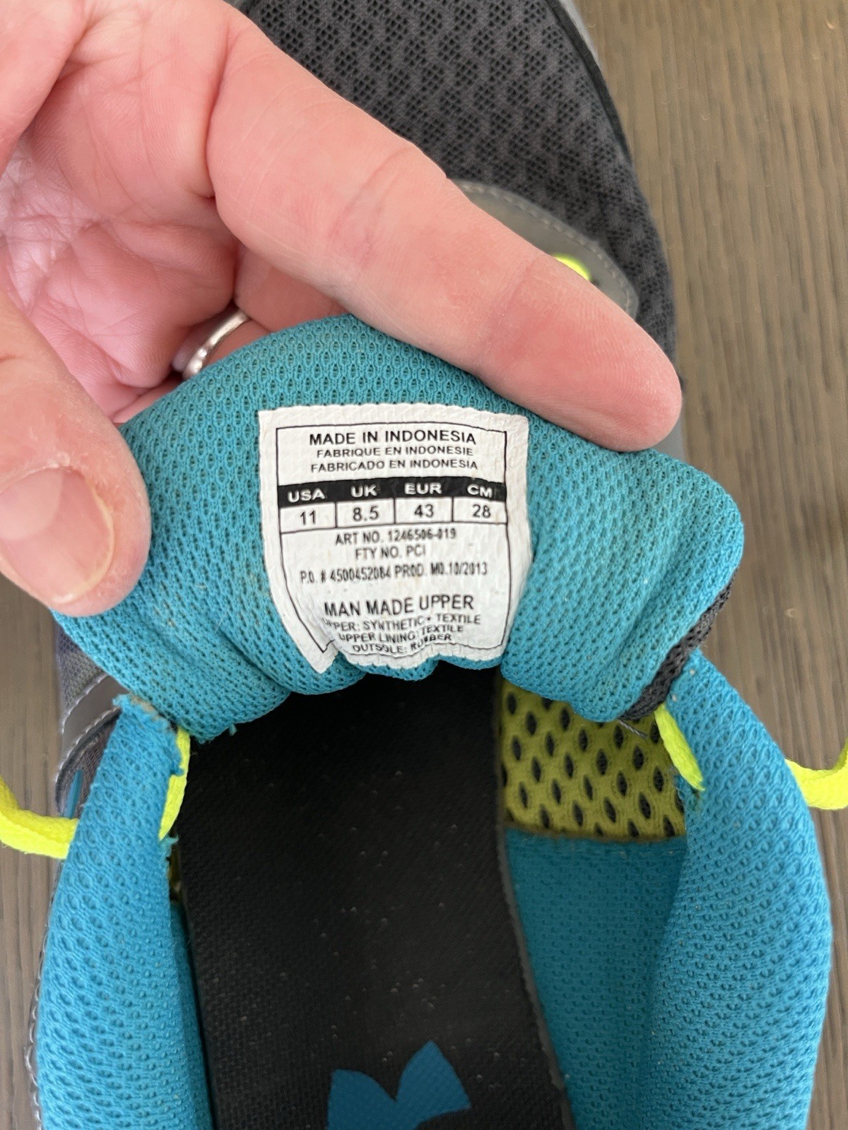 Under Armour Assert Unisex Running Sneakers Gray/Black/Blue Yellow US 11