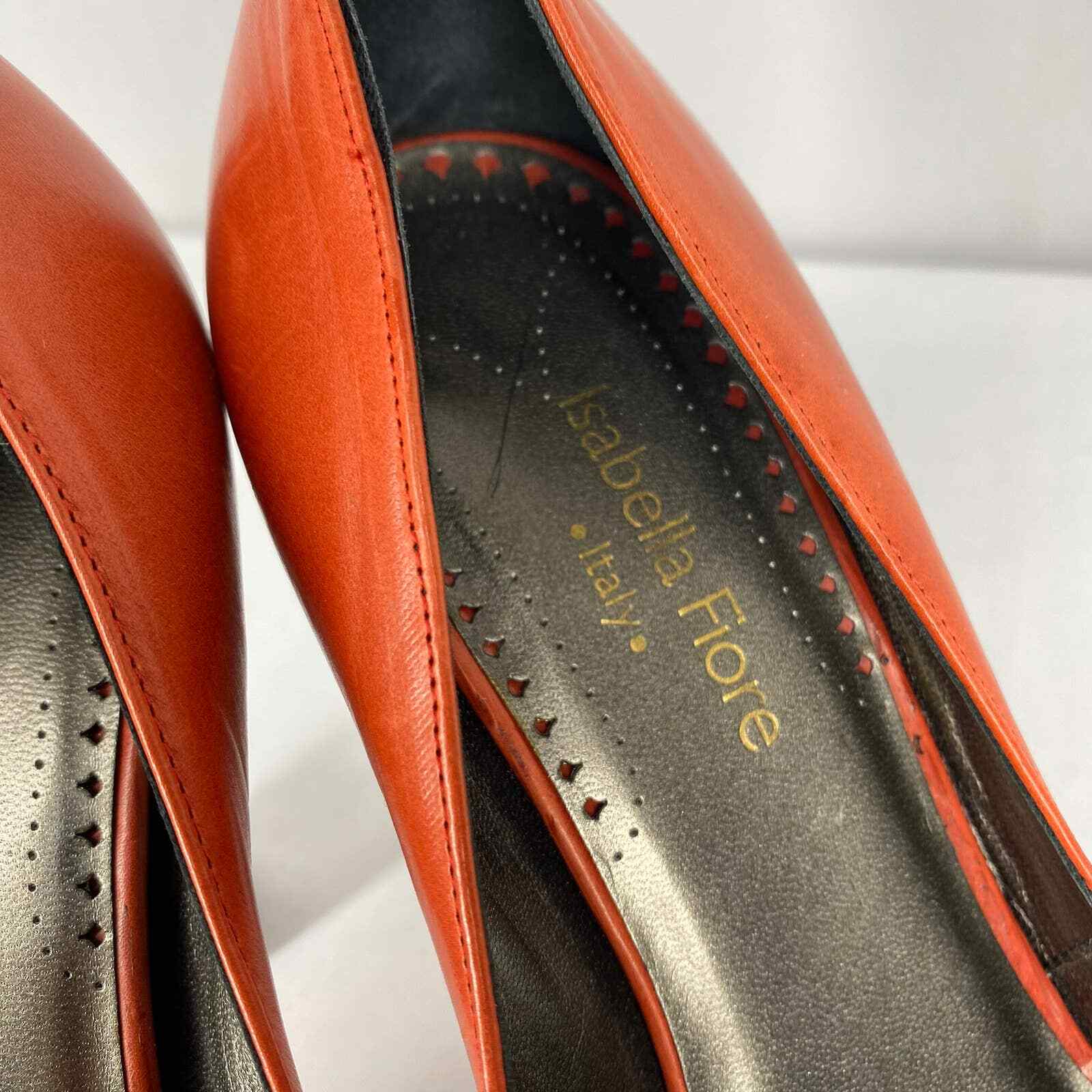 Isabella Fiore Red Leather Pumps Womens Embellished Retro Platform High Heels 7M