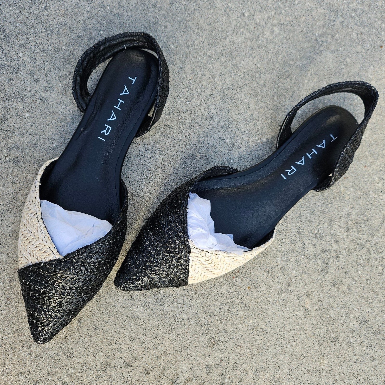 Tahari Rio Two-Tone Woven Slingback Pointy Toe Flats