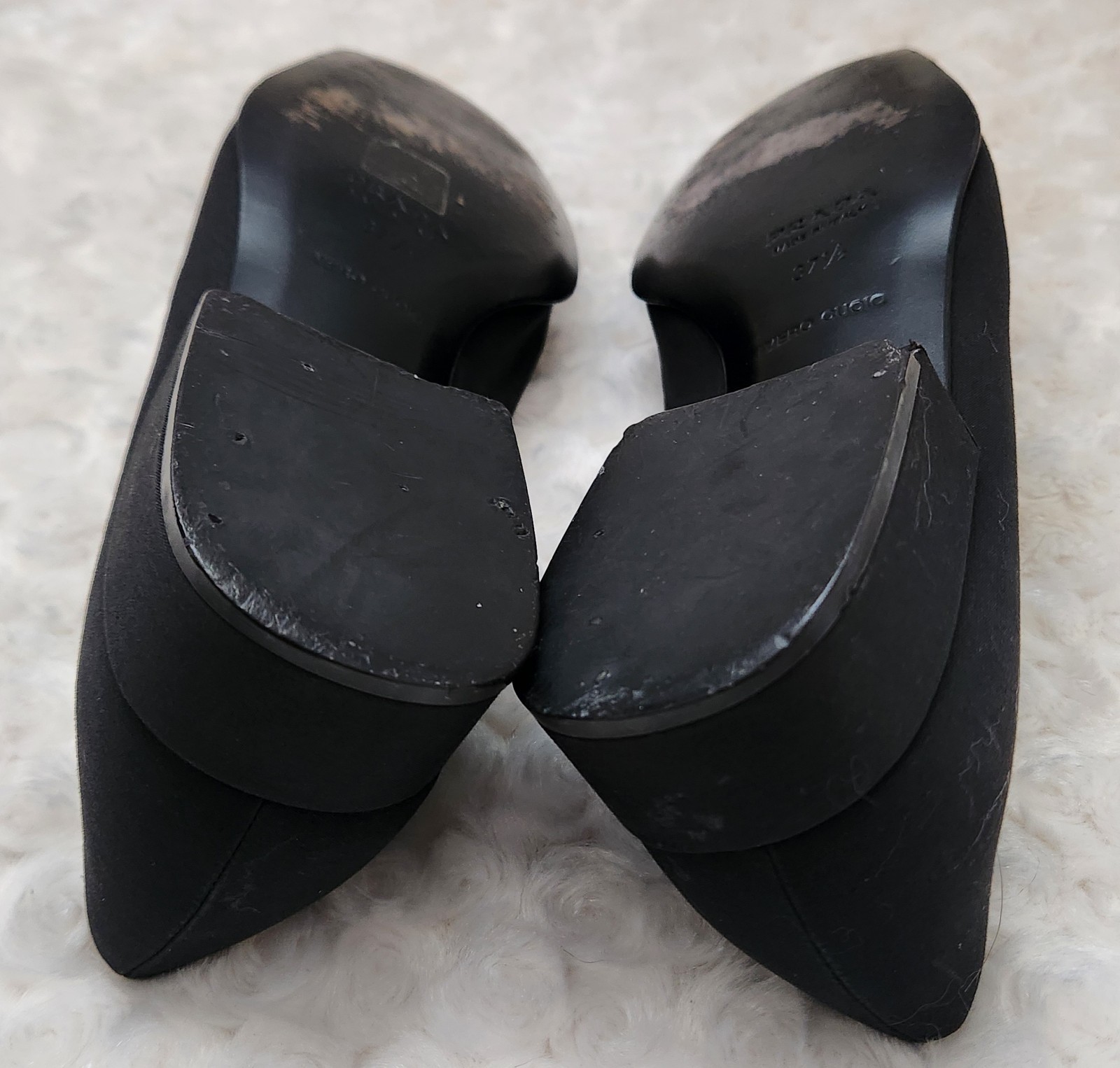 PRADA Women’s Nylon Slip-On Loafers Black Logo Block Heel 90s Size 37.5/US 7