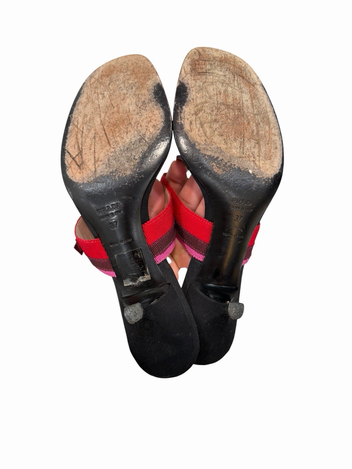 Prada Vintage Grosgrain Ribbon Bow Kitten Heel Thong Sandals Size 37