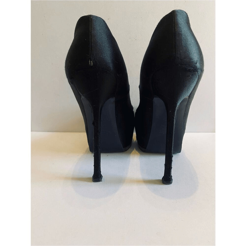 Yves Saint Laurent Black Satin Tribtoo 80 Heels Size 36.5