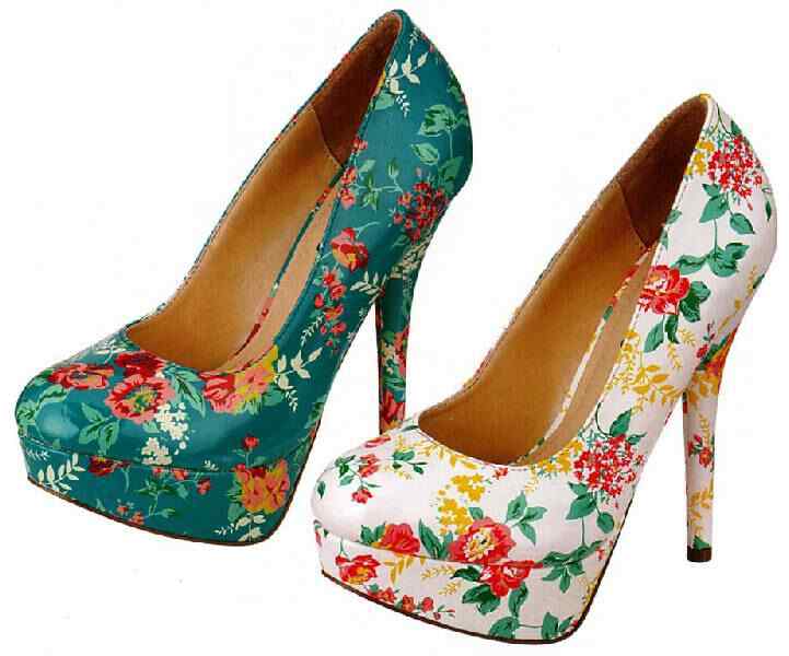 New Women Stiletto High Heel Platform Pumps Flower Print Multi 6.5 7 7.5 8 8.5 9