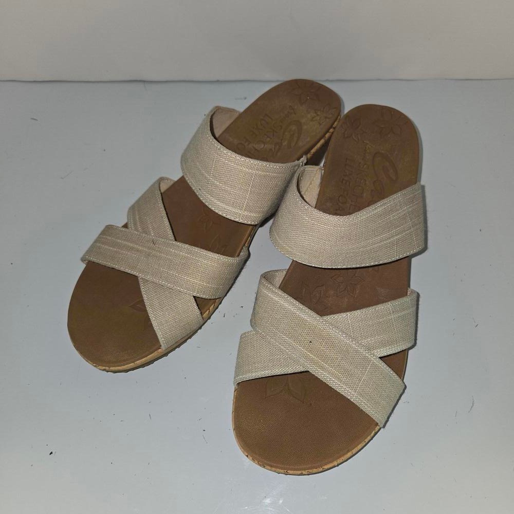 0391 Cali From Skechers Luxe Foam Sandals Beverlee Beige Wedge Slide Size 11