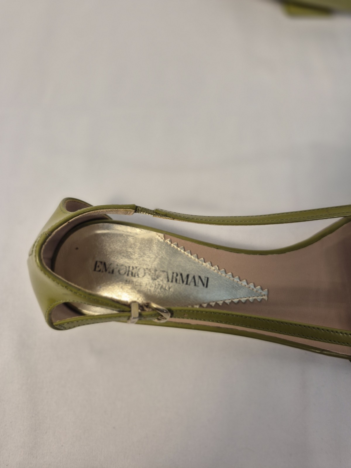 Emporio Armani Green Leather Pointed Toe Slingback Flats Bow Made In Italy Sz38