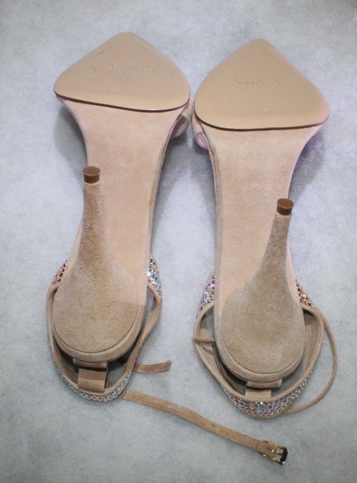 NIB Santini Mavardi Miami Nude Suede Pumps Sandals Shoes Size 7 Heels Open Toe B