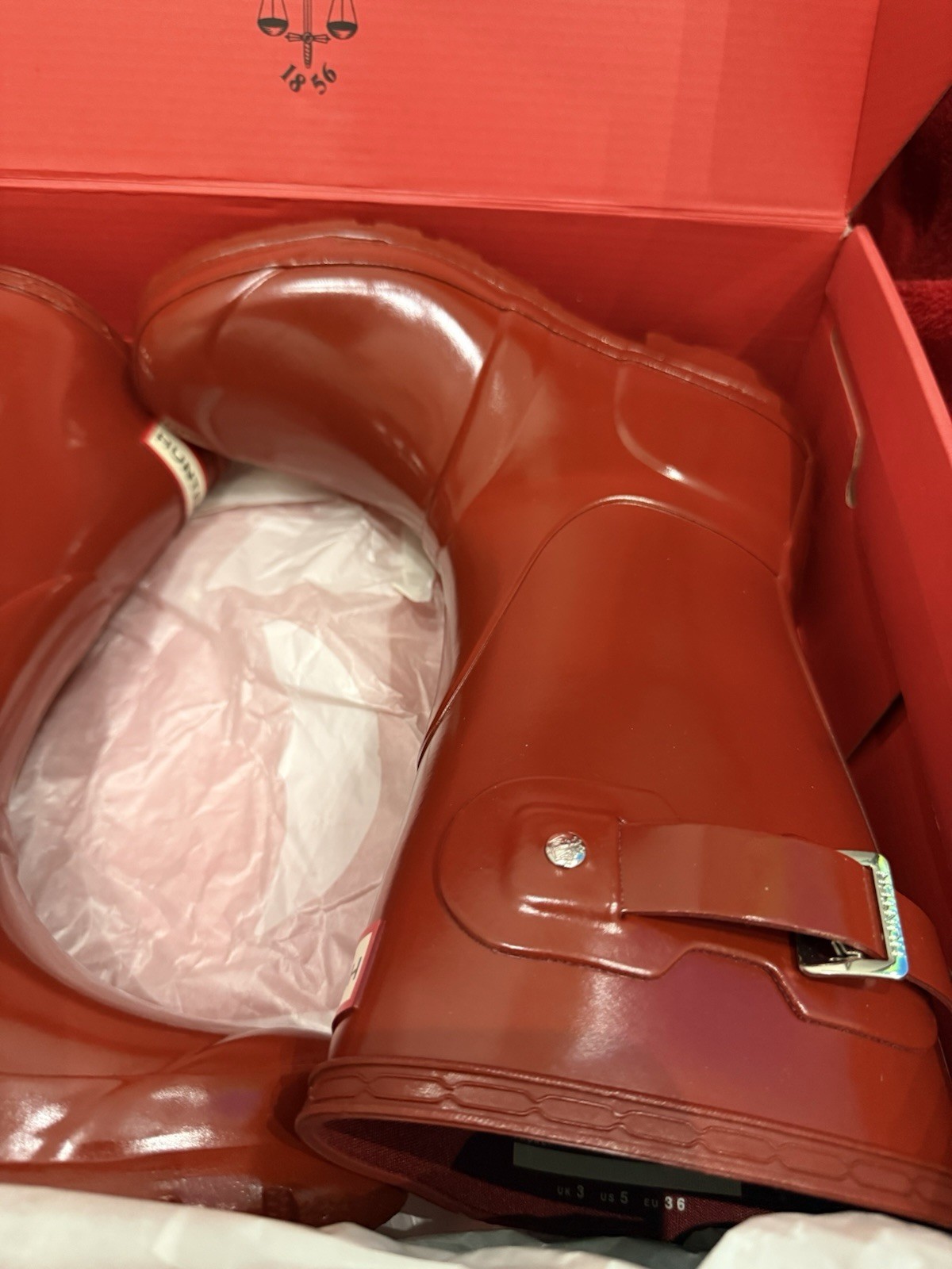 Hunter Original Short Gloss Women’s Rubber Rain Boots Red US 5 EU 36 UK 3