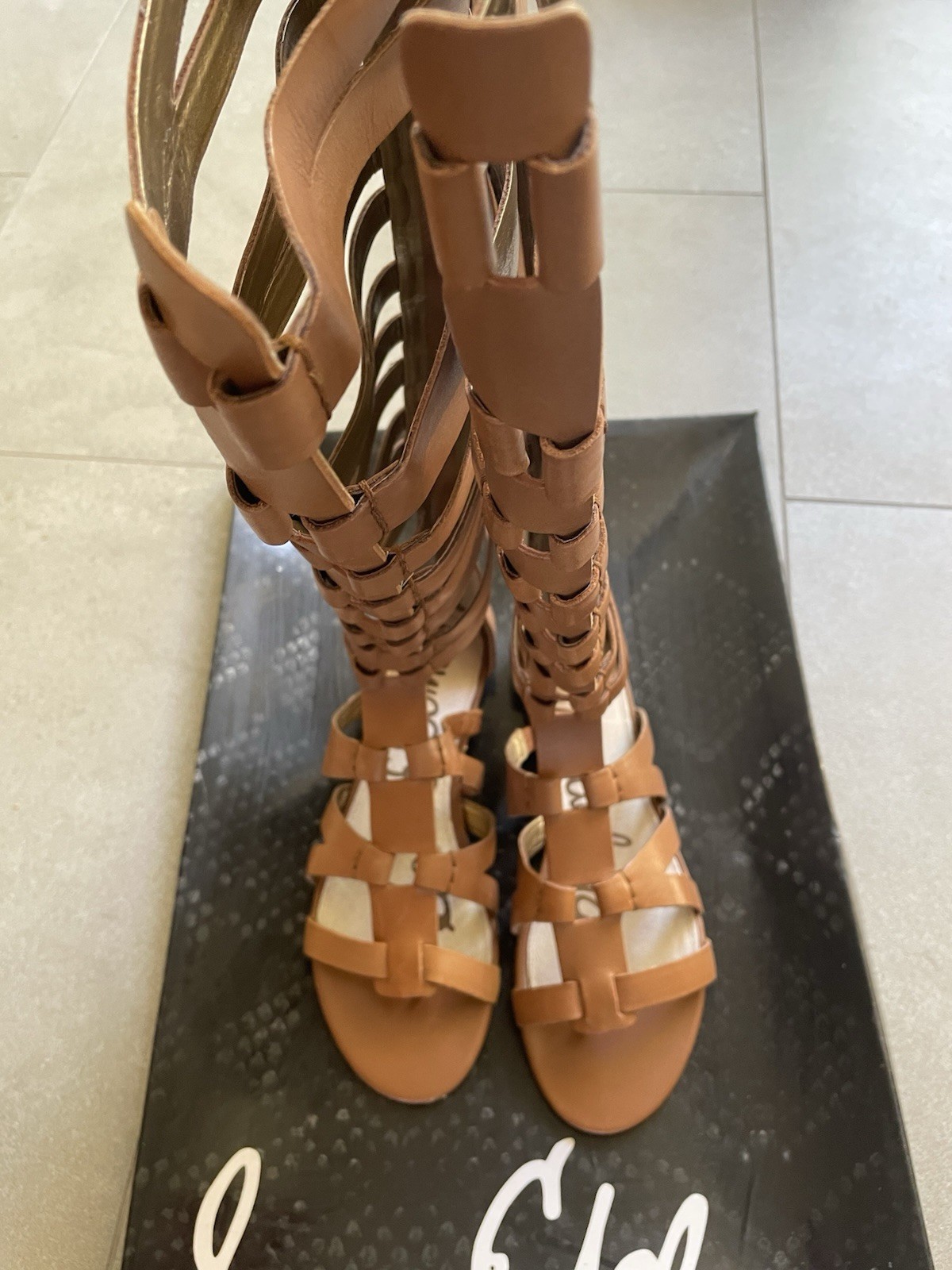 Womens Sam Edelman: Bryant Saddle Brown Leather Tall Gladiator Sandals Size 8.5