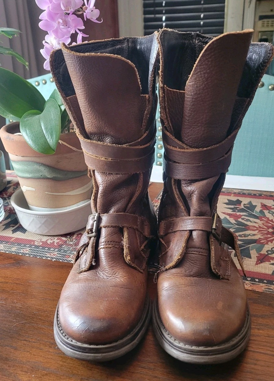 Steve Madden Harness Bandit Gothic Biker Brown Leather Boots 7.5 M Moto