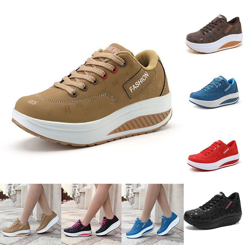 Womens Rocker Shoes Lace Up Slip On Wedges Tennis High Platform Casual Sneakers