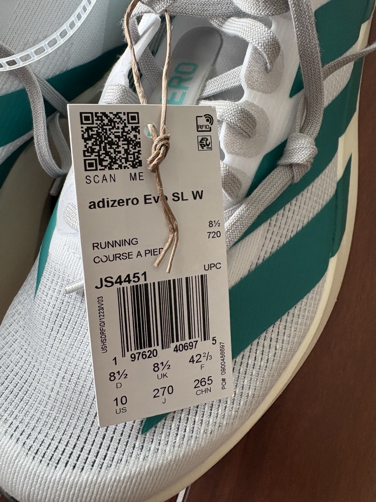 adidas Adizero Evo SL Women’s Lace-Up Low Top Running Sneaker White/Green JS4451