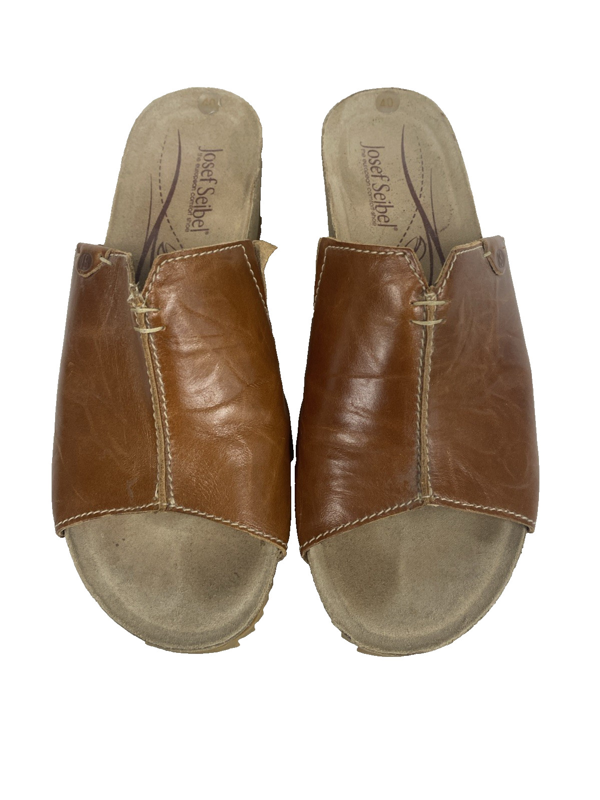 Josef Seibel Women’s Brown Leather Slide Sandals Shoes Comfort EU 40 US 9 EUC A7