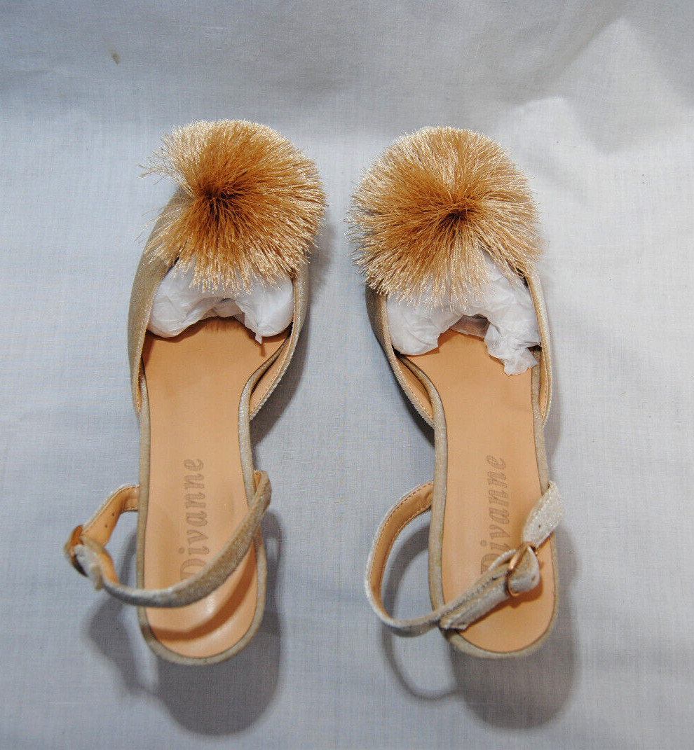 Divanne Women’s Puff Pompom Slingback Pumps Pointed Toe Kitten Heels New T2346