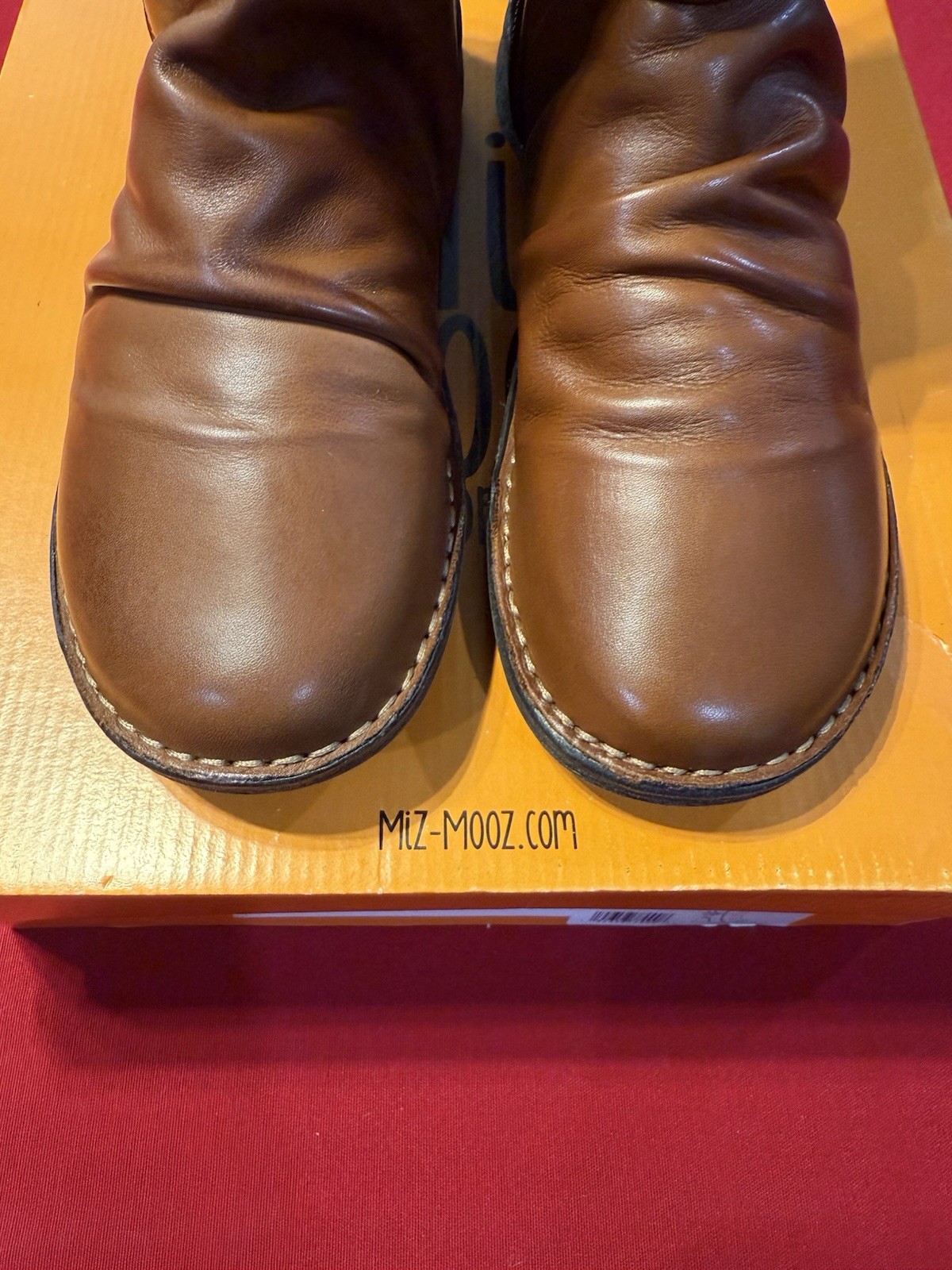 NEW Miz Mooz Parade Leather Buckled Mid Boots Brandy Women’s EU 38 7.5-8 US