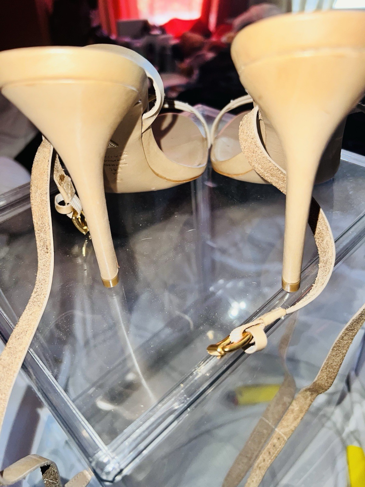 Schutz Beige Leather Strappy Open Toe Buckle Strap Stiletto Heel US 10 B EU 40