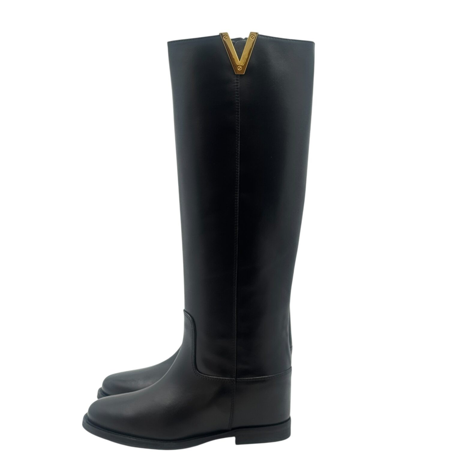 Via Roma 15 Black Leather Wedge Boots H 5 Cm Gold Art. 4268