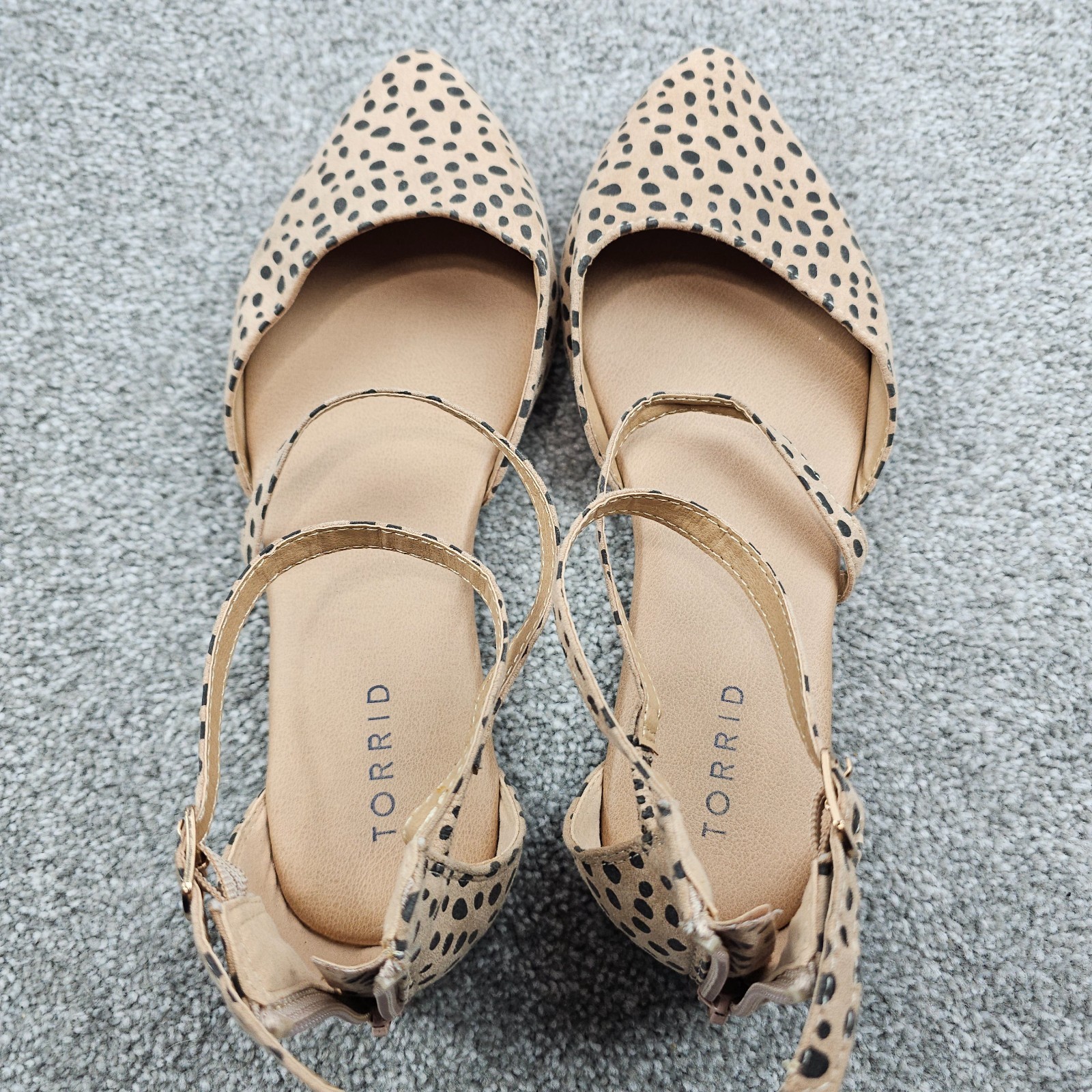 Torrid Ankle Strap D’Orsay Flats Shoes Tan Black Cheetah Spot Animal Womens 8.5