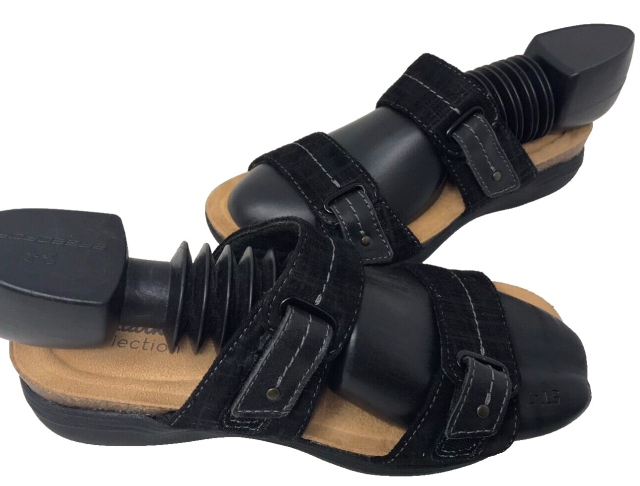 Clarks Women’s April Dusk Slip On Double Strap Slide Sandals Blk Size:6.5 187ST