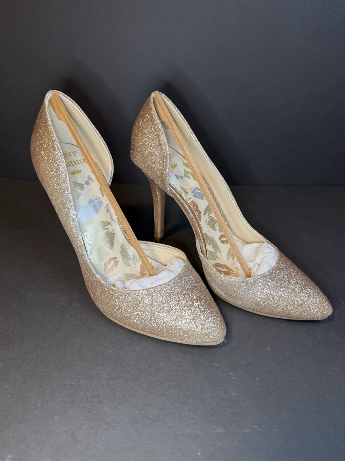 Juicy Couture Gold Glitter Pointed Toe Stiletto Slip-On Pumps Women 8.5 39 6