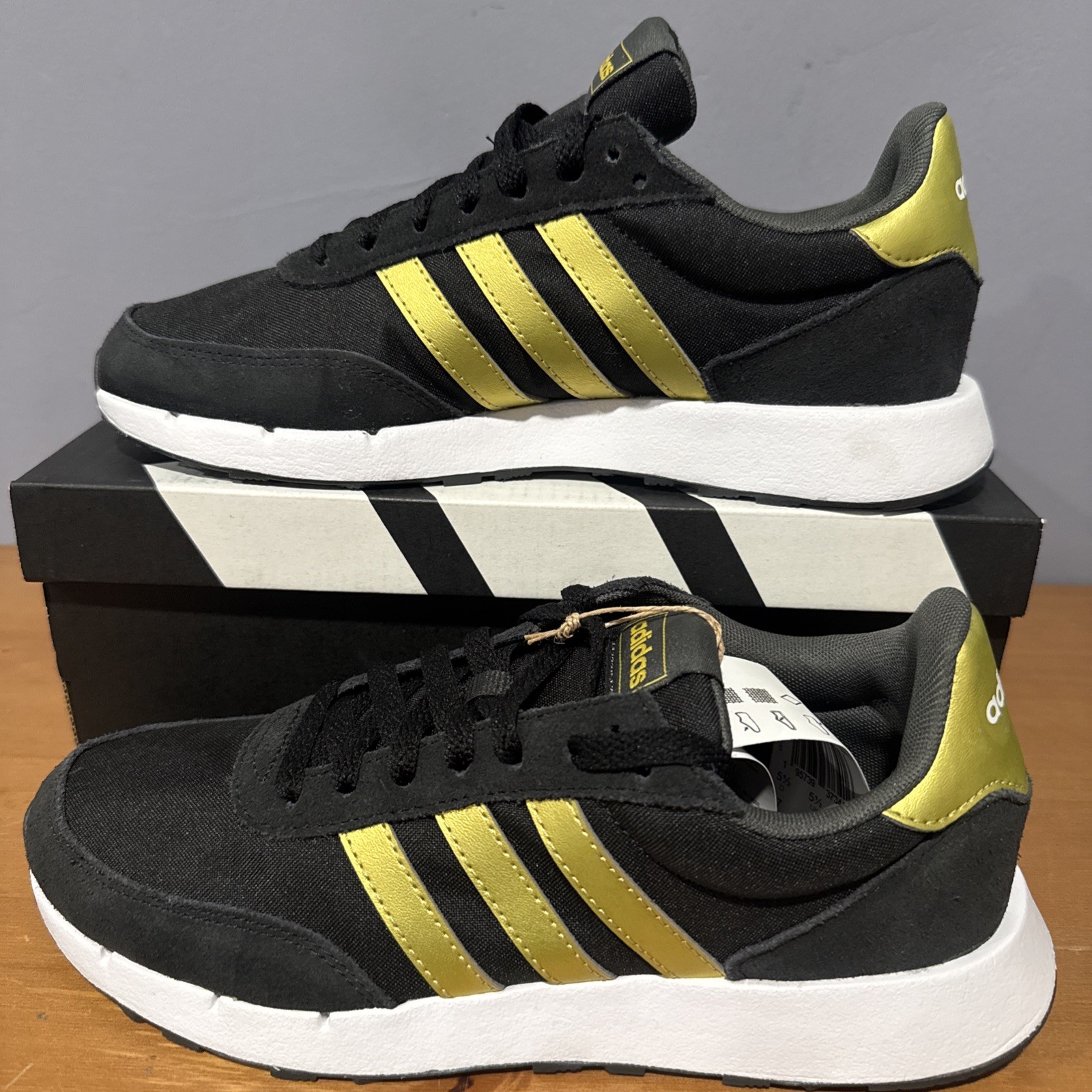 Adidas Run 60s 2.0 Black With Gold GX1714- Women’s US 7 – New In Box