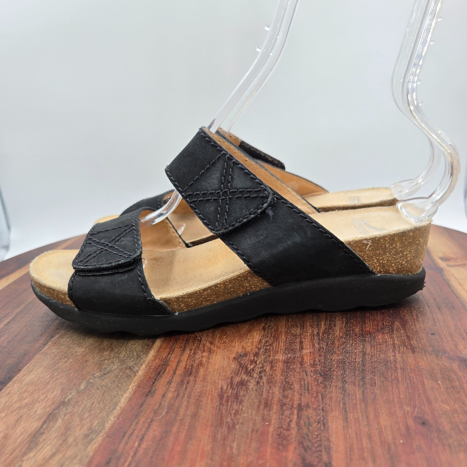 Dansko Maddy Sandals Women’s 40 / 9.5 Black Nubuck Double Strap Cork Wedge Slide
