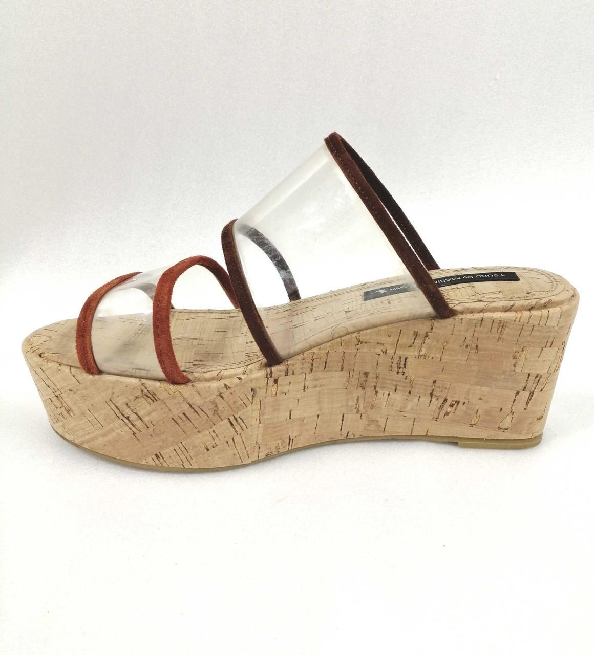 TSURU BY MARIKO OIKAWA Clear Strappy Platform Sandals 35 BRN.ORG. Cork Used