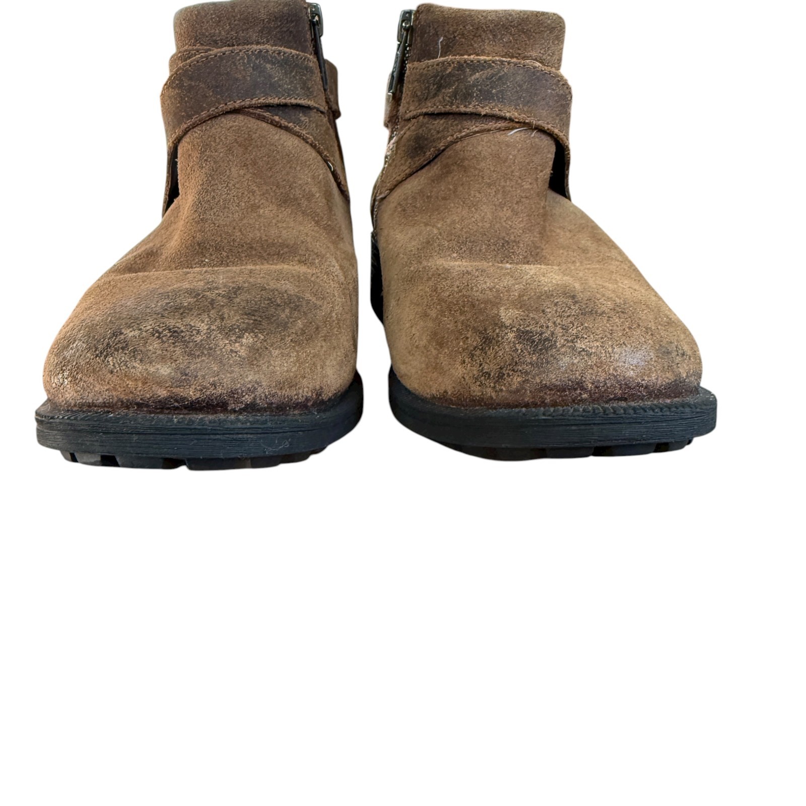 UGG Benson II waterproof ankle boot in brown leather buckle strap curly wool 6.5