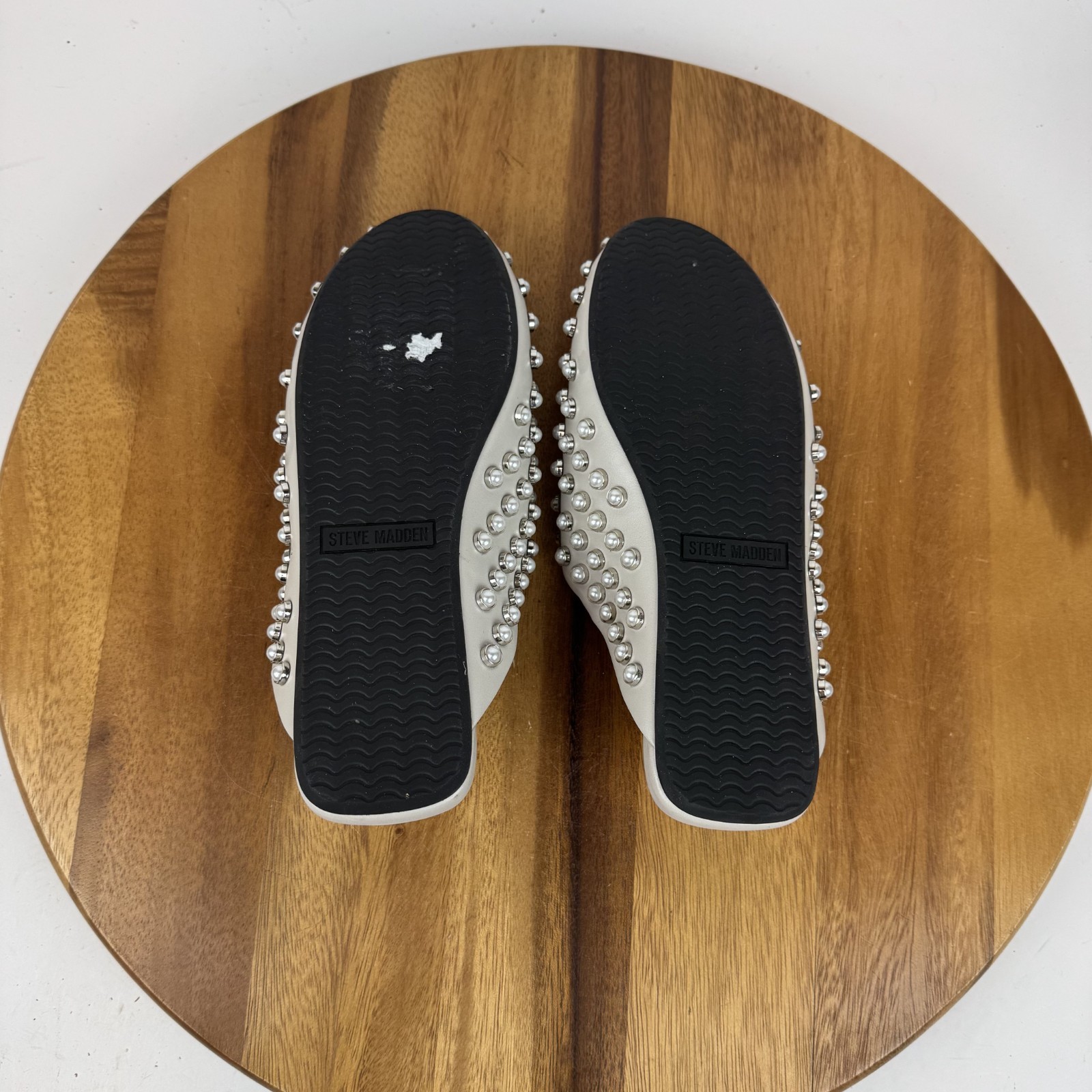 New Womens Steve Madden Glimmer Ivory Studded Pearl Slide Mules Size 6 M NWOB