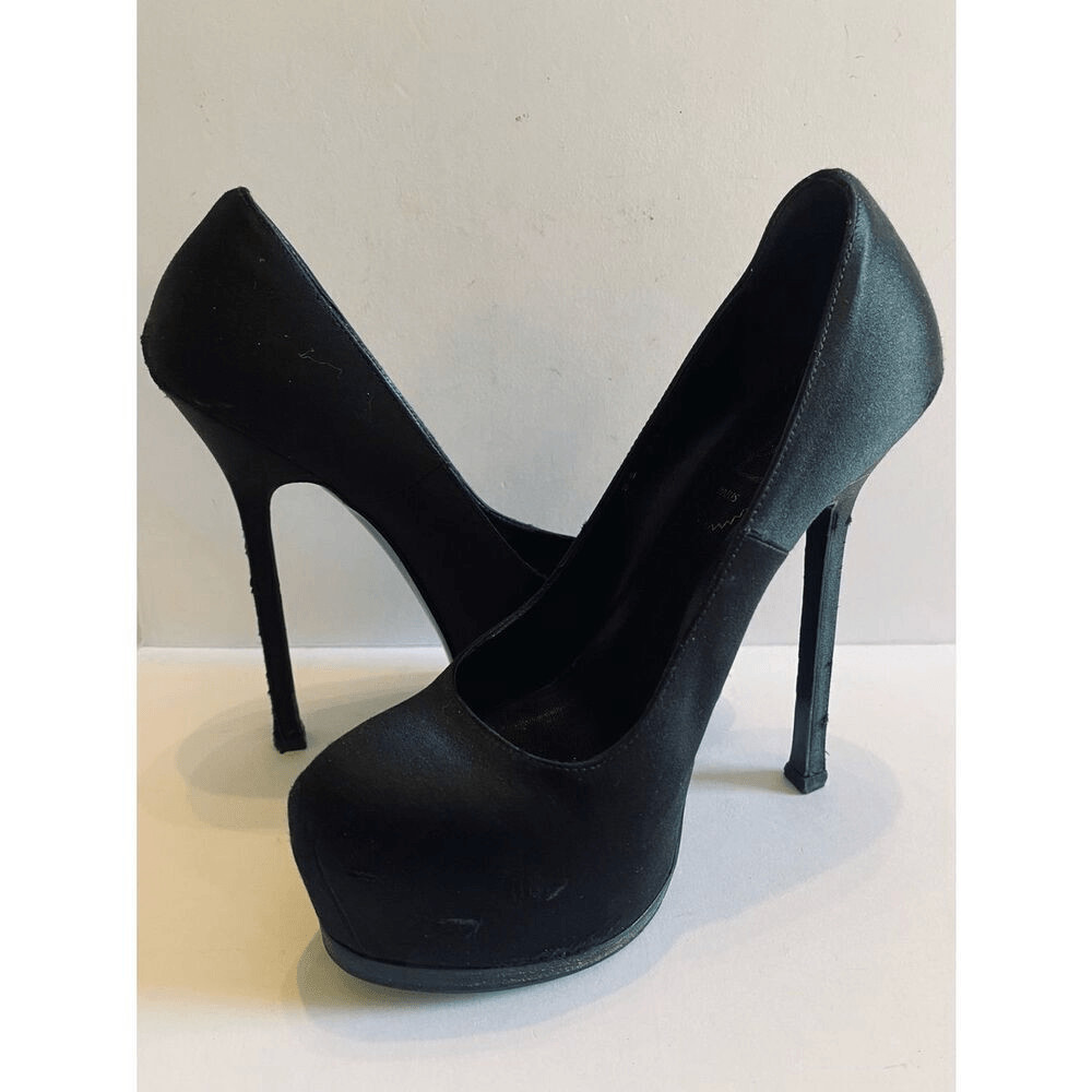 Yves Saint Laurent Black Satin Tribtoo 80 Heels Size 36.5