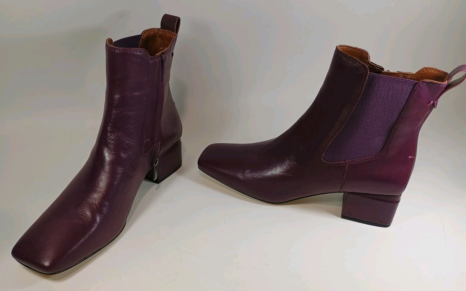 Franco Sarto Waxton Square Toe Block Heel Bootie Plum Purple Leather US 11M NWOB