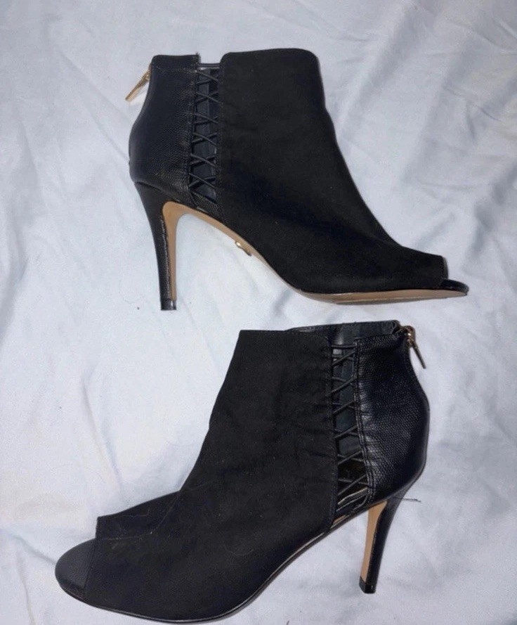 Thalia Sodi Kaarmen Peep Toe Heeled Ankle Boots, Size 8, Suede & Faux Leather